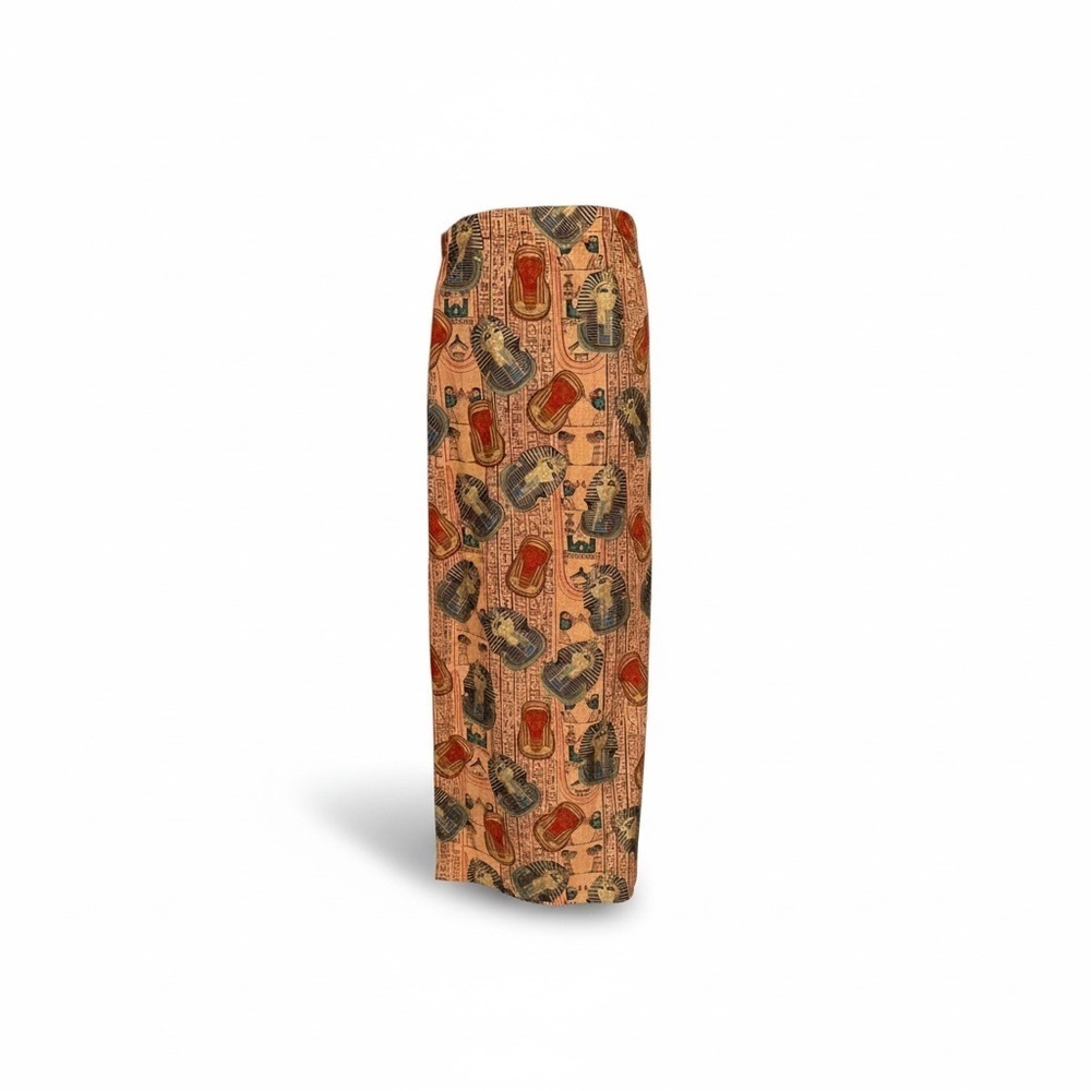 🔻Vintage Egyptian Print Maxi Skirt Cover-Up Pharaoh Hieroglyphics High Slit Boho